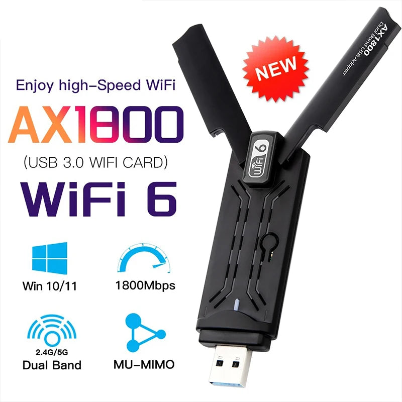 WiFi 7 Ethernet Adapter 6500Mbps USB 3.0 Wireless Network Card Triple Band Receiver For PC/Laptop Windows 10/11 Driver Free
