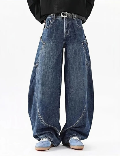 Men's Baggy Barrel Wide Leg Jeans for Men Women Loose Fit Streetwear Y2k Hip Hop Denim Pants