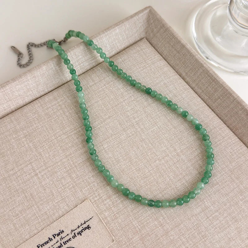 The Wizard of Oz-Inspired New Chinese Style Jadeite Green Beaded Necklace Cool-Toned Natural Stone Collarbone Chain Accessory