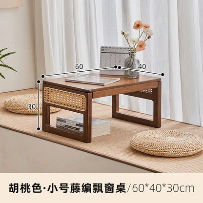 Modern Rattan Bed Desk with Storage Low Style Window Seat Study Multifunctional Sofa Stand for Laptop Coffee Table