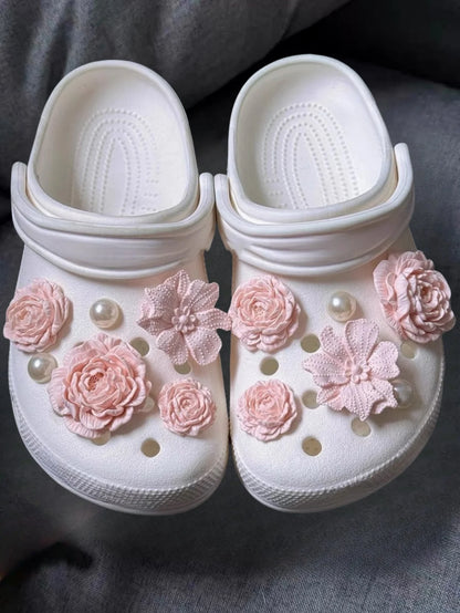 17pieces of fashionable shoe accessories: set of holes for shoe buckles, DIY new Flower Mountain Camellia 3D flower shoe adornm