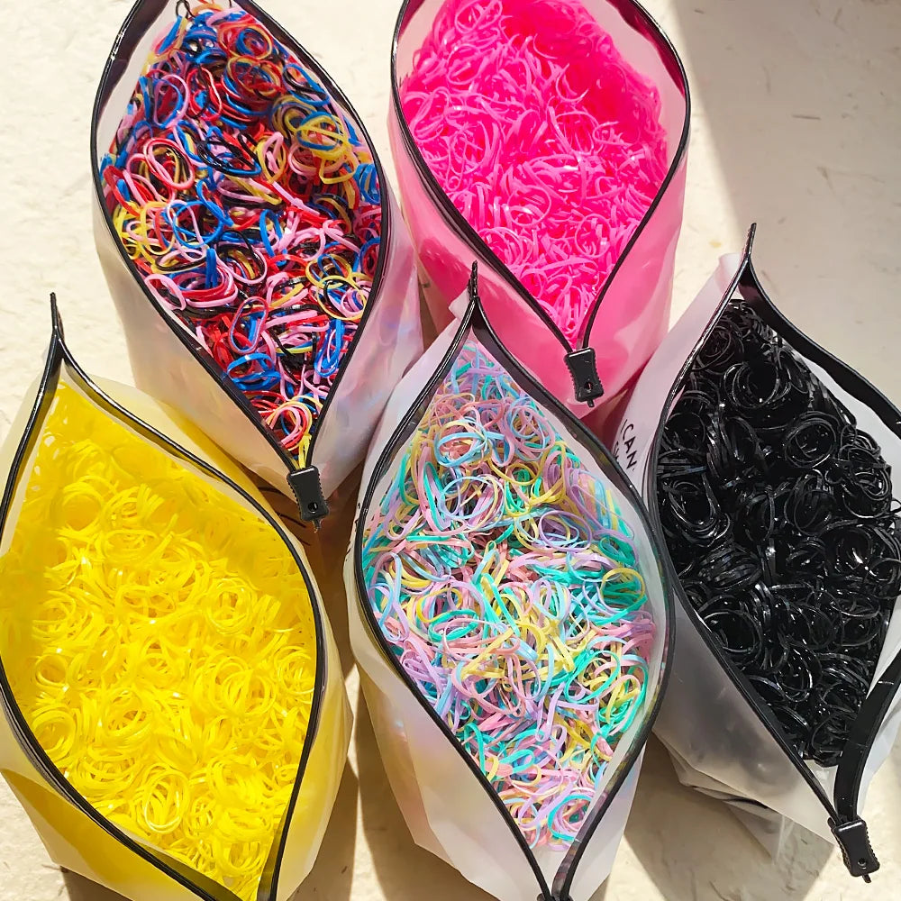 500/1000/2000 Stück bunte Einweg-Haargummis für Mädchen, Haarbänder, Haargummis, Haaraccessoires für Kinder