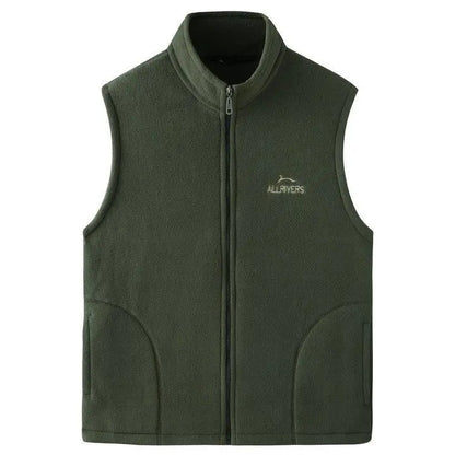 Men's Embroidery Vest Waistcoat Standing Collar Double-sided Fleece Warm Sleeveless Pocket Vest Outdoor Windproof Mens Jacket