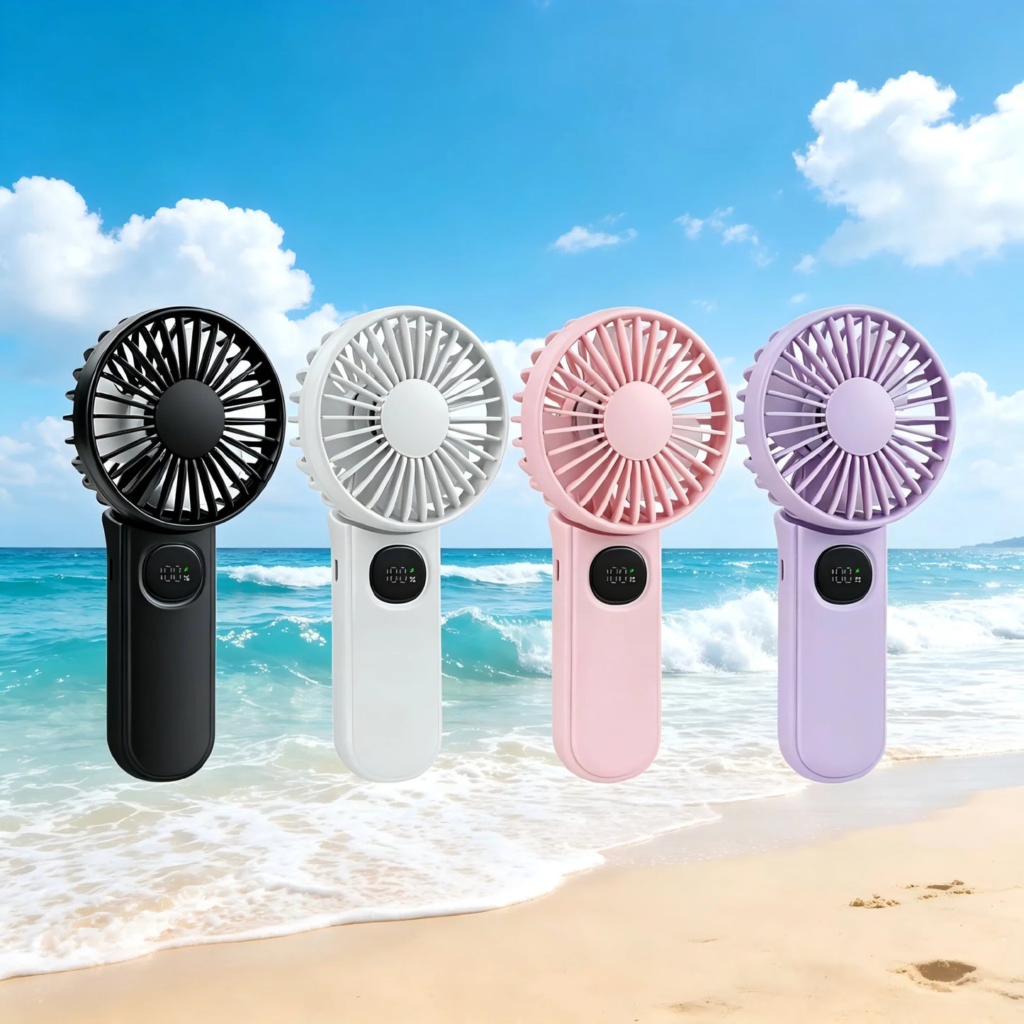 Portable Handheld Fan with Digital Battery Display, Foldable & Neck Hanging Design, 5 Adjustable Wind Speeds