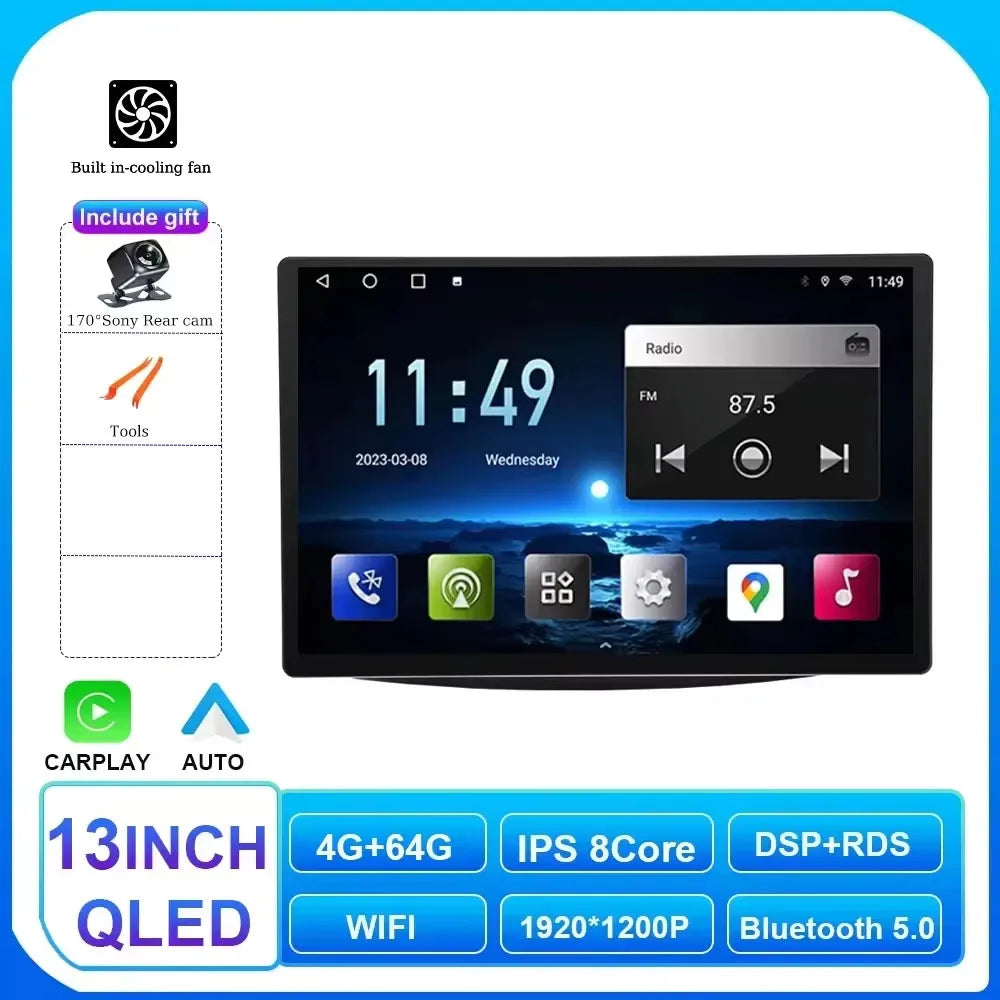 13 inch Android 15 Carplay Auto Car Radio For Ford Transit Custom 2013-2018 Multimedia Video Player Navigation Stereo GPS Audio