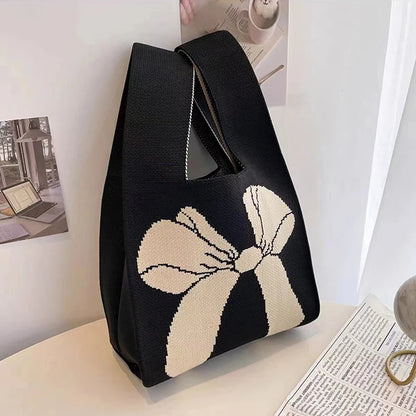 Fashion Handmade Knit Handbags Women Mini Knot Wrist Bag Korean Casual Tote Bag Reusable Shopping Bags