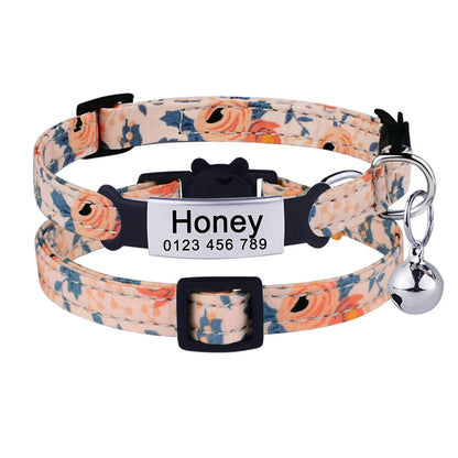 Personalized Nylon  Flowers Summer Cat Collar Id Name Tag Collar Pet Products Small Fast Breakaway Unisex Kitten Supplies