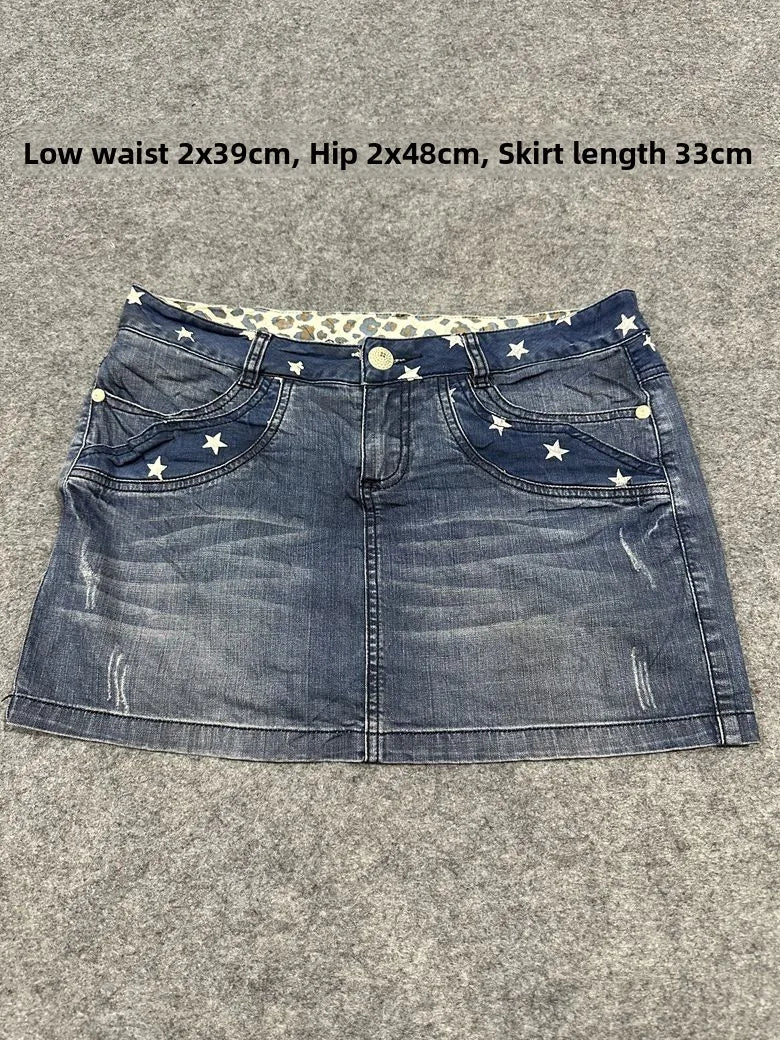 Sexy American Vintage Low Waist Denim  Skirt for Students Z4 Antiquing Y2K Trendy ort Skirt with Handmade Ripped And Fo...
