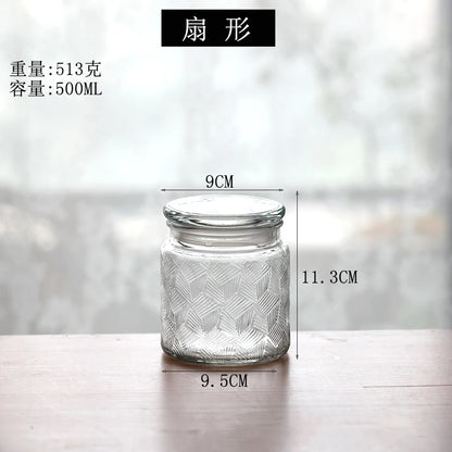 Retro Transparent Glass Sealed Jar Glass Lid Storage Jar Begonia Flower Glass Bottle Candy Storage Jar Kitchen Storage Supplies
