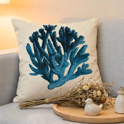 Cushion Cover  Linen  Skin-Friendly Soft Decorative Case For Sofa Home Decor Blue Sea Creature Coral Shrimp Pillow cover