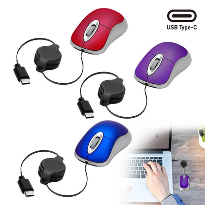 Computer 3 Buttons Mouse Mini Wired Small Hand Retractable USB Cable Adjustable Scalable Gaming Mice Office Kids