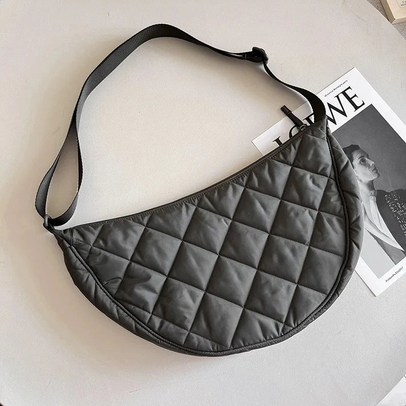 Casual Portable Women's Hobos Crossbody Bag Simple Nylon Ladies Shoulder Bags Quilted Plaid Female Underarm Bag Purse Handbags