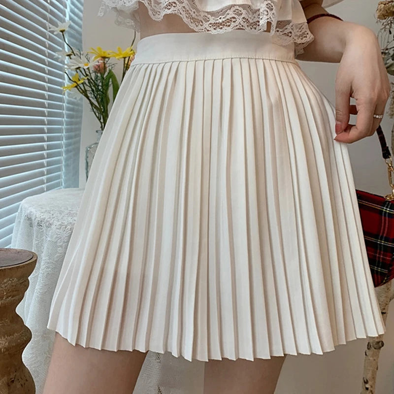 Fashion Spring Summer Pleated Skirt Solid Color High Waist Women's Slim Versatile Lining Short Skirts Girl's A-line Skirt 2025