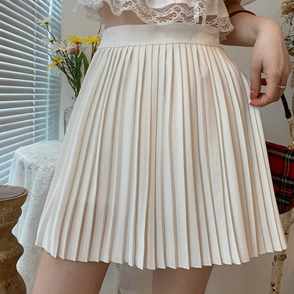 Fashion Spring Summer Pleated Skirt Solid Color High Waist Women's Slim Versatile Lining Short Skirts Girl's A-line Skirt 2025