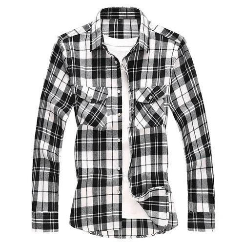 2026 New Men's Long Sleeved Plaid Shirt, with Two Chest Pockets Single Breasted Lapel Cotton Shirts Big Size Male Top Chemise