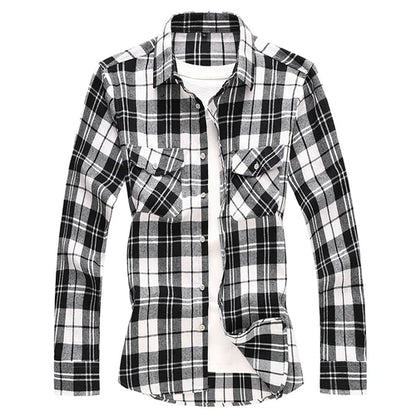 2026 New Men's Long Sleeved Plaid Shirt, with Two Chest Pockets Single Breasted Lapel Cotton Shirts Big Size Male Top Chemise