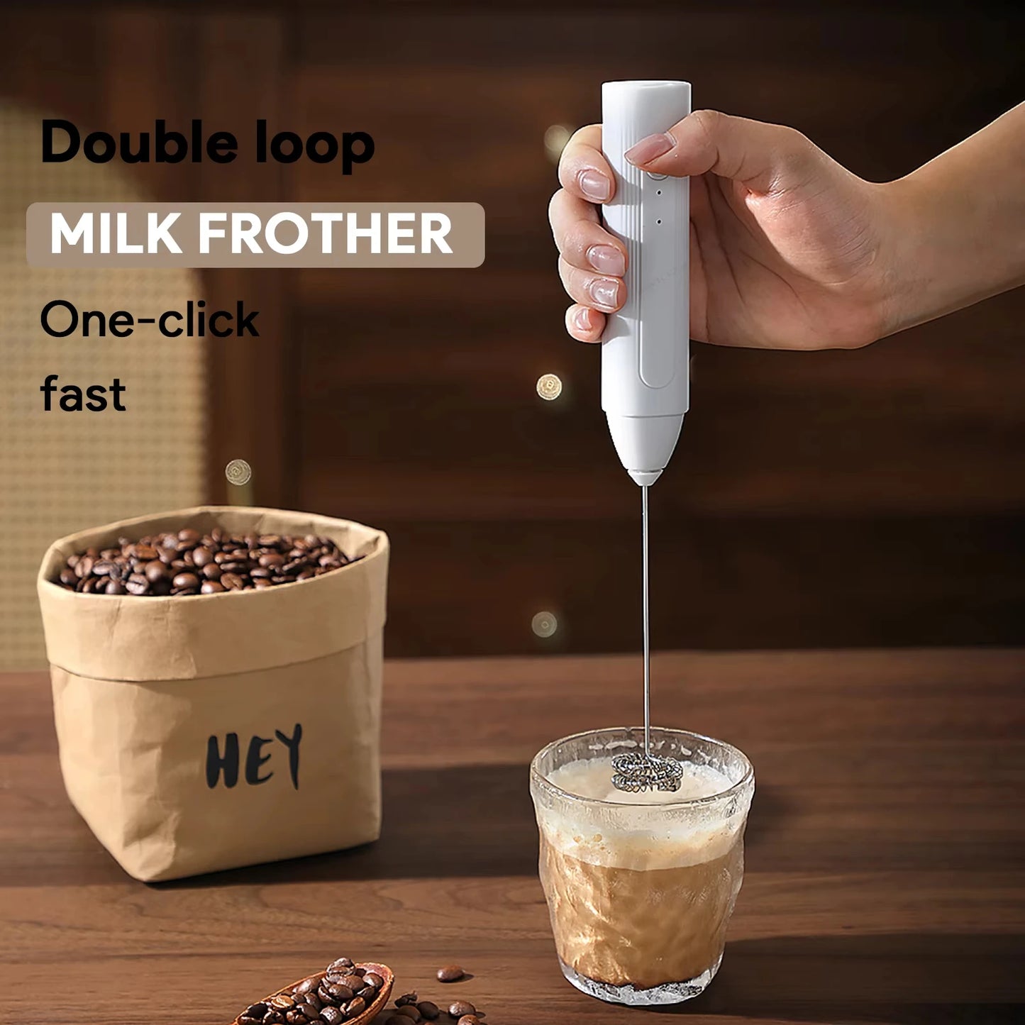 Electric Handheld Milk Frother 3-Speed Adjustable USB Rechargeable Portable Blender Mini Food Mixer for Coffee Lattes Milk