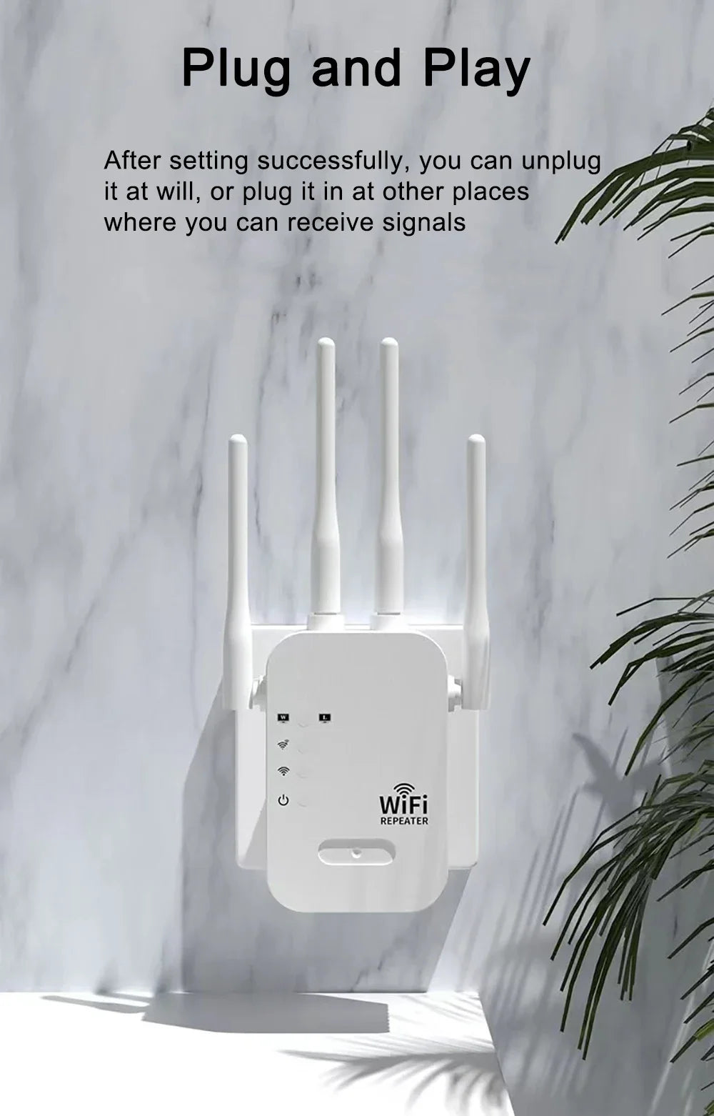 Répéteur WiFi 1200 Mbps, amplificateur de réseau sans fil 5 GHz/2,4 GHz double bande, routeur WiFi longue portée pour la maison