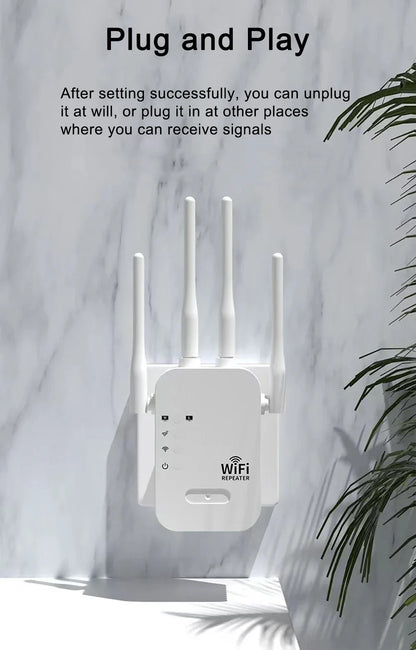 Répéteur WiFi 1200 Mbps, amplificateur de réseau sans fil 5 GHz/2,4 GHz double bande, routeur WiFi longue portée pour la maison