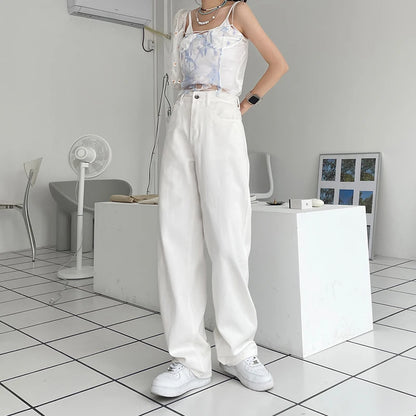 Autumn Kaqi White Jeans Women Wide Leg Pants Mom Femme Y2K Jeans Bermuda Woman Trousers Clothing Pantalones Spodnie Damskie