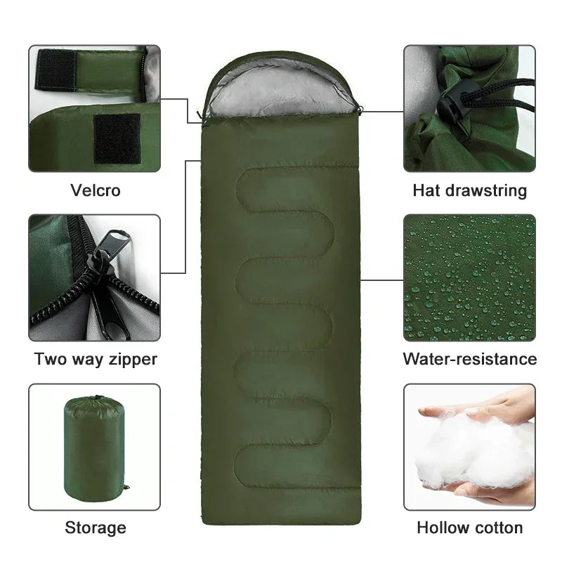 Portable Camping Sleeping Bag Ultralight 0.75kg Envelope Waterproof 170T Polyester Hollow Cotton Warm Outdoor Hiking Backpacking