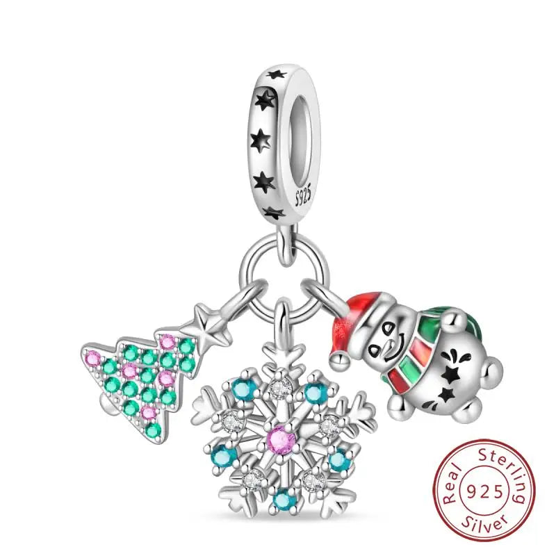 Original 925 Sterling Silver Charms Beads Winter Snowflake Snowman Igloo Penguin Pendant Fit Bracelet Women Jewelry Gift