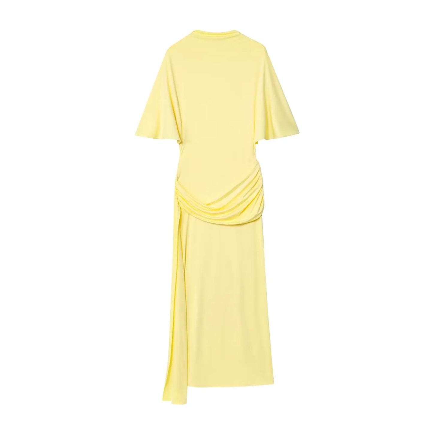 HH Women New Fashion Short Sleeve Sexy Backless Layered Decoration Yellow Slim Long Dress Woman Summer Beach Party Dress