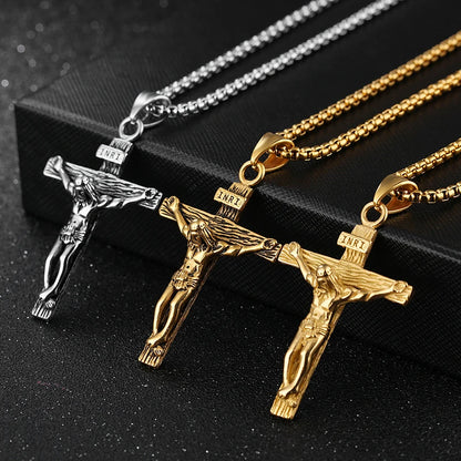 Christian Jesus Cross Necklace For Women Men Stainless Steel Chains Choker Religion Cross Pendants Jewelry Prayer Baptism Gifts