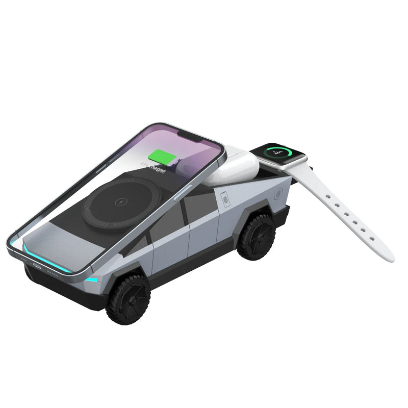 New Cybertruck Multifunctional 3-in-1 Wireless Charger Desktop Qi2 Charger for IPhone (15W),Iwatch (5W), Airpods (2.5W) Charging