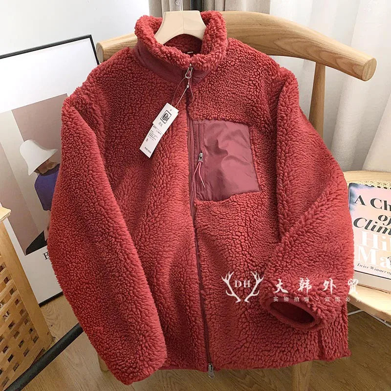 Women Lamb Wool Coats Jackets Stand Collar Zipper Coat Thick Warm Y2k Streetwear Jacket Work Outerwear Autumn Winter 2025