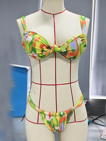Tie Dye Bikinis Print Swimwear Swimsuit Women Sexy Bathing Suit Bandage Biquini 2-Pieces Beachwear 2024 Summer