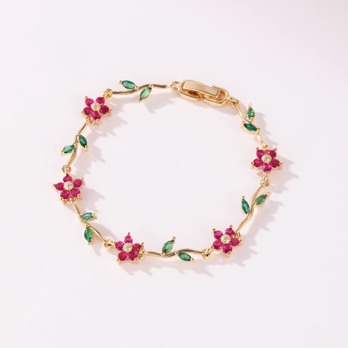 Elegant Multiple Color Flower Charm Zircon Branch Leaf Bracelet Dopamine Niche Sense 18K Gold Plated Women's Bangle Gifts