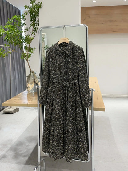Nok Xiaola Authentic Winter 2025 Floral Print Velvet Dr Island Home Poster Sle A-Line Skirt Korean Sle Commute Dr