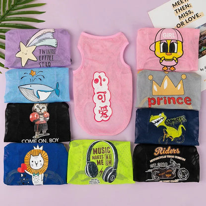 Fashion Summer Mesh Dog Cat Clothes Breathable Thin Puppy Kitten Vest Cute Cartoon Print Pet Clothing for Small Medium Dogs