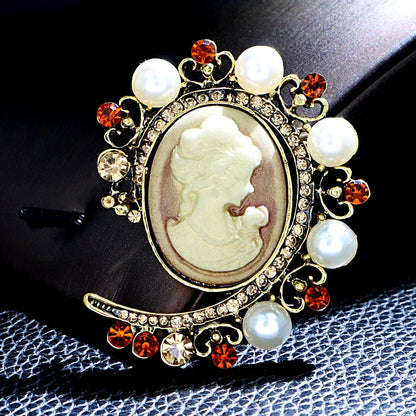 SHMIK Vintage Palace Style Relief Beauty Pendant Crystal Badges Brooch For Women Elegant Retro Middle Design Pin Jewelry
