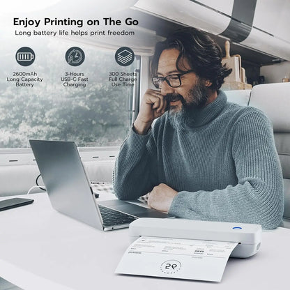Portable Small Wireless Printer, Supports 8.5" x 11" US Letter and A4 Thermal Paper, Compatible with iOS Android and Laptops