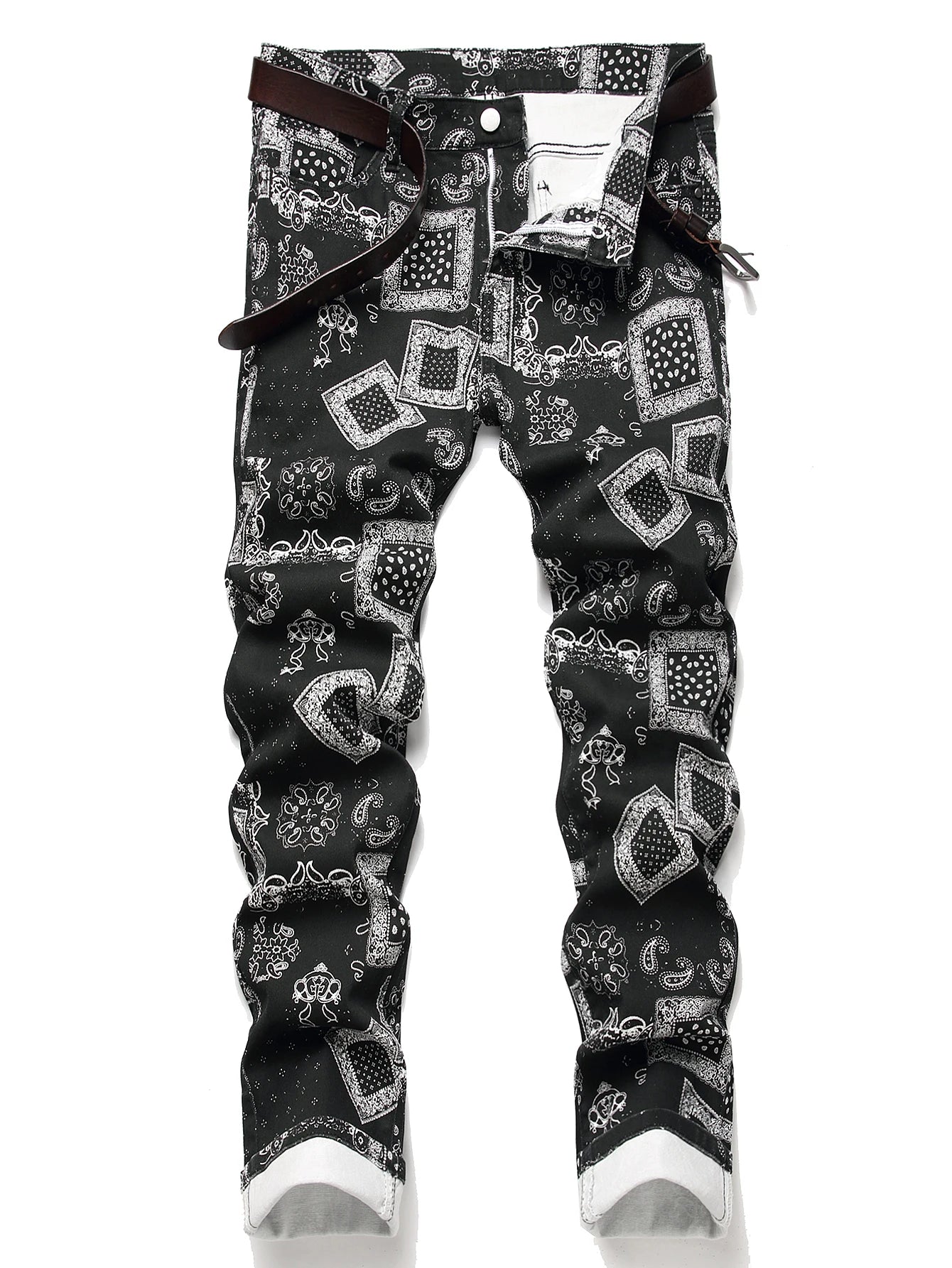 Stylish Mid Stretch Slim Fit Jeans - Men's Mid Waist Distressed And Ripped Denim Jeans With Tassels For All Seasons Street Wear