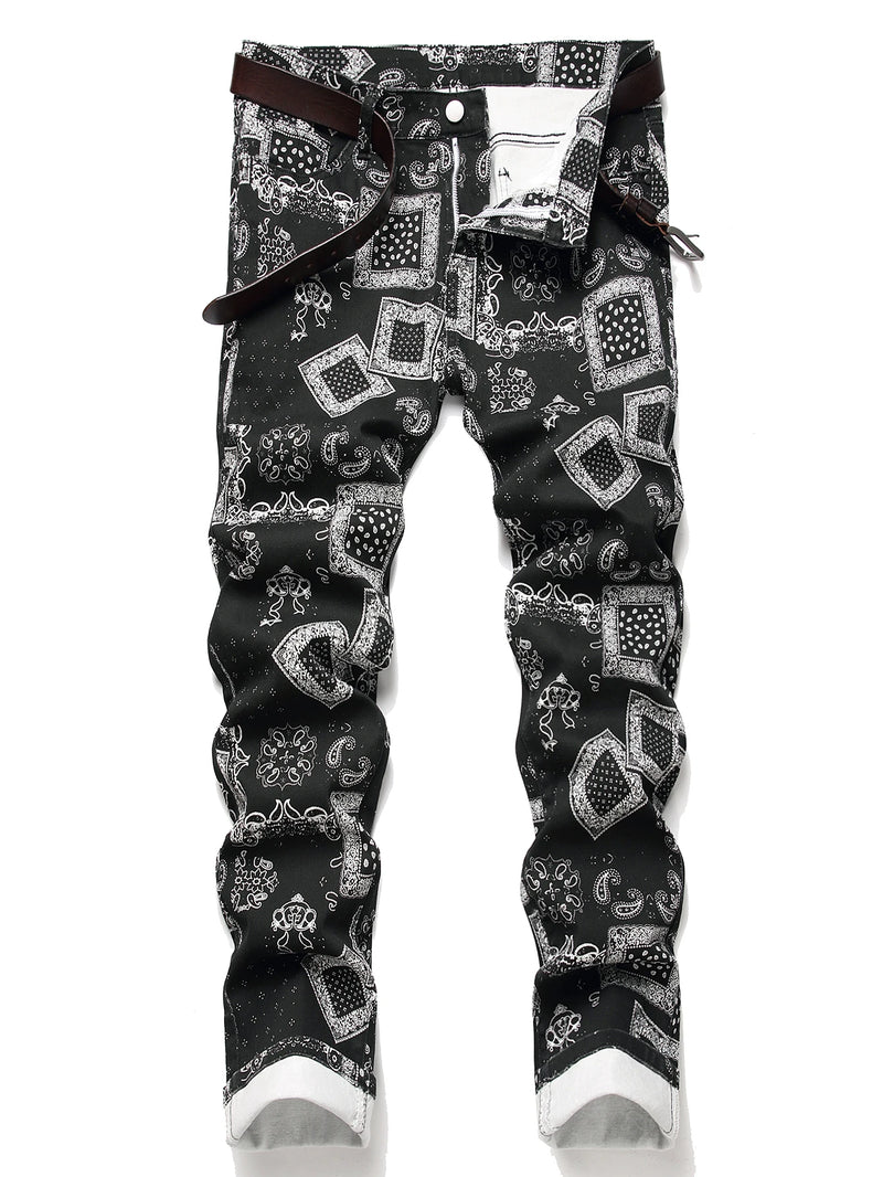 Stylish Mid Stretch Slim Fit Jeans - Men's Mid Waist Distressed And Ripped Denim Jeans With Tassels For All Seasons Street Wear