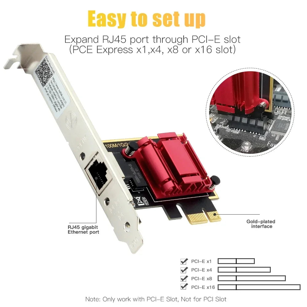 2.5G PCI-E Network Card RTL8125B Chip Gigabit Ethernet PCI Express Network Card 10/100/2500Mbps 1Gbps/2.5Gbps RJ45 LAN For PC