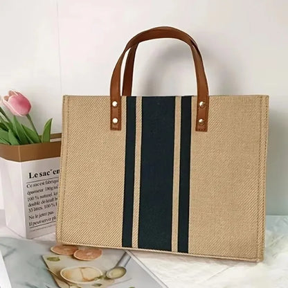 Women's Handbag Professional Commuter Stripe Simple Shoulder Large Bag Large Capacity Canvas Bag