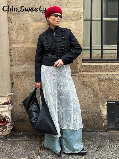 Vintage Cropped Napoleon Jacket Women Solid O-neck Long Sleeve Single Breasted Jackets Female 2026 Spring Lady Chic Outwear New