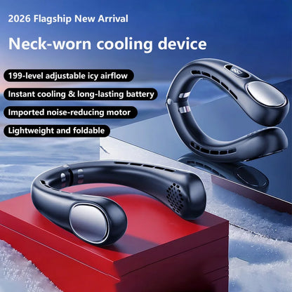 Lenovo Portable Neck Fan Rechargeable Ultra Long Battery Life Quiet Foldable Wearable Personal Cooler 199-Gear Ice Cooling