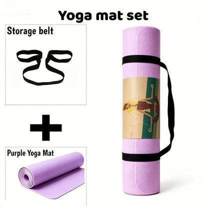 2 Pcs Yoga Mat with Strap Set, High Quality Thick Cushioning for Joint Protection, Non Slip Textured Surface for Stability