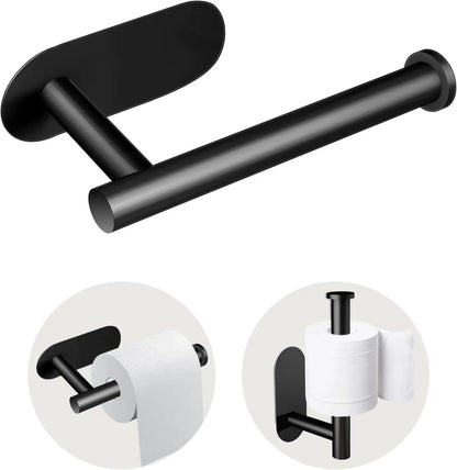Black No-Drill Toilet Paper Holder - Self-Adhesive Plastic Waterproof for Bathroom & Kitchen