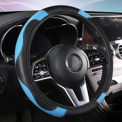 Car Steering Wheel Cover Breathable Anti Slip PU Leather Steering Covers Suitable 37-38.5cm Auto Decoration Carbon Fiber