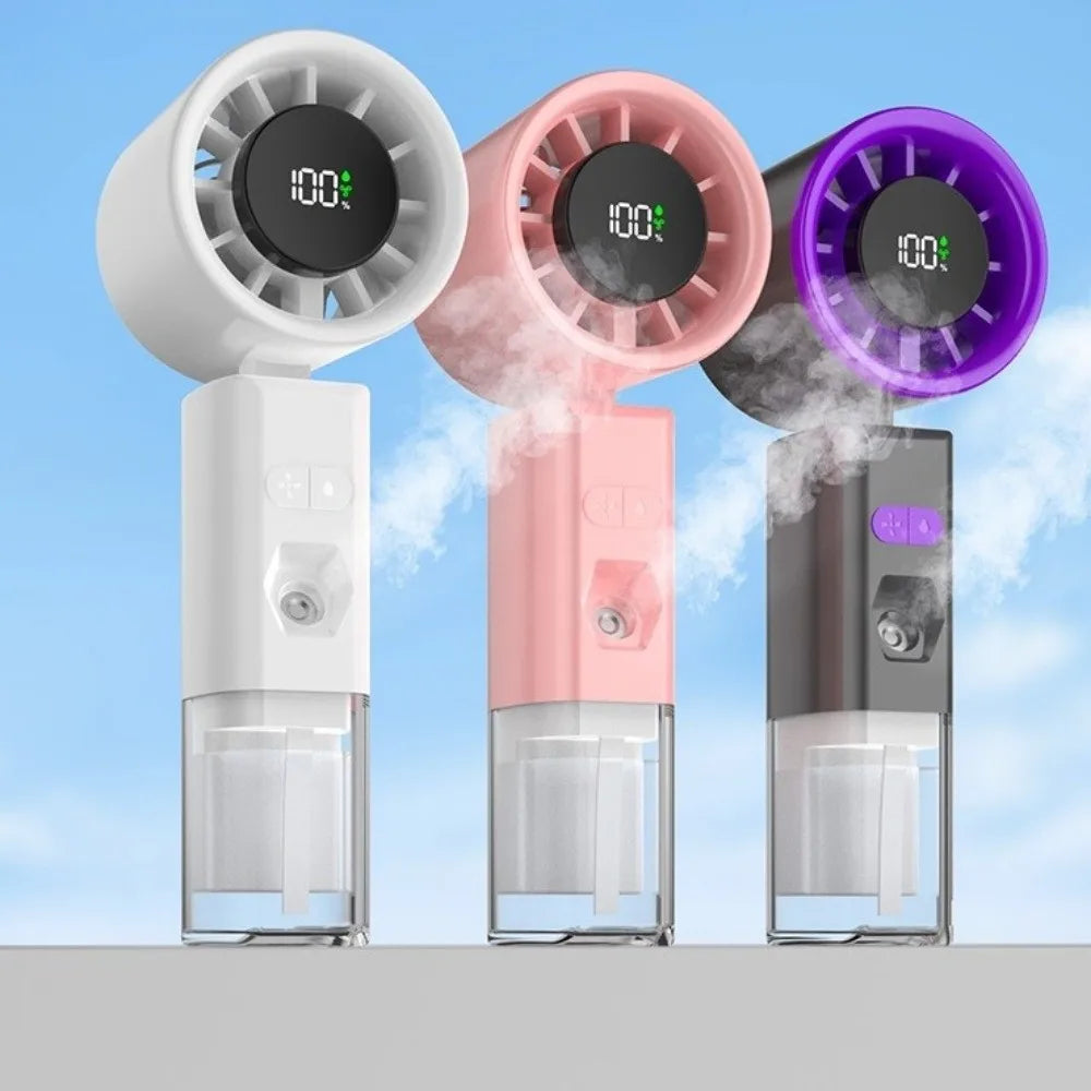 Portable Handheld Spray Fan Strong Wind USB Rechargeable Foldable Small Fan Low Noise High-speed Handheld Misting Fan