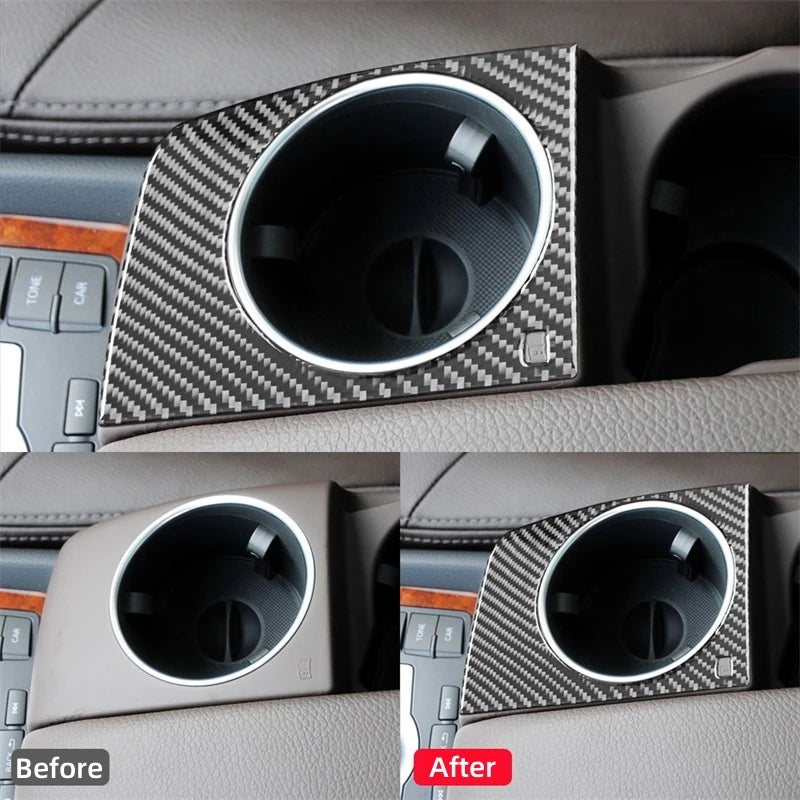 For Audi Q7 2007-2015 Accessories Carbon Fiber Interior Car Central Armrest Box Water Cup Holder Decor Sticker Cover Trim Frame