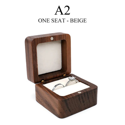 Vintage Wooden Ring Box Jewelry Organizer Square Wood Grain Wedding Rings Holder Earrings Jewelry Display Packaging Gift Boxes