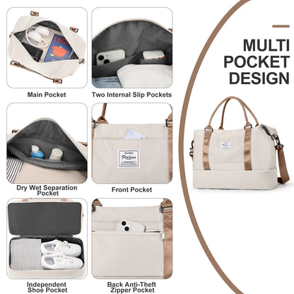 Travel Tote Bag, Lightweight Handbag with Shoe Compartment, Large Capacity Crossbody Shoulder Bag, Cabin Travel Bag, Sports Bag