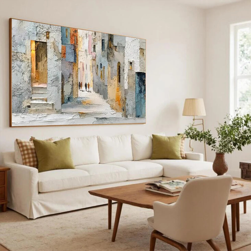 1pc Frameless Canvas Painting  Abstract On Canvas Image Scenery Of The Old Neighborhood Mural Top Wall Art Picture Decor Living